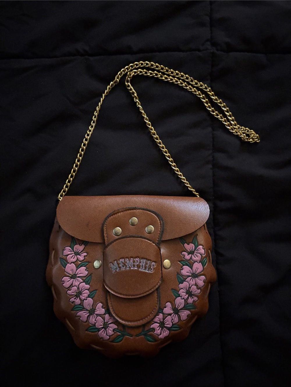 Vintage 70s/80s Memphis souvenir tooled leather mini purse
